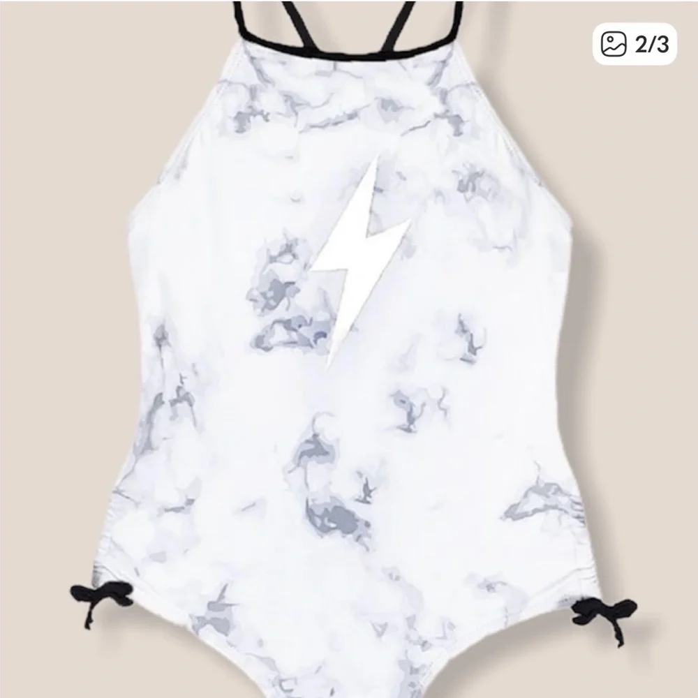 Limeapple White and Gray Kids Swim One Piece